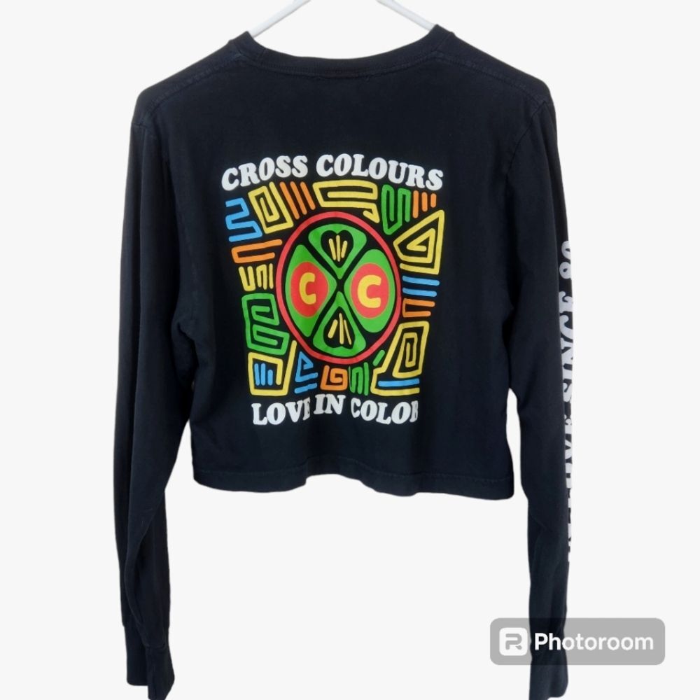 Cross Colours Womens Love In Color Long Sleeve Crop Top Shirt Size Small - Picture 2 of 8